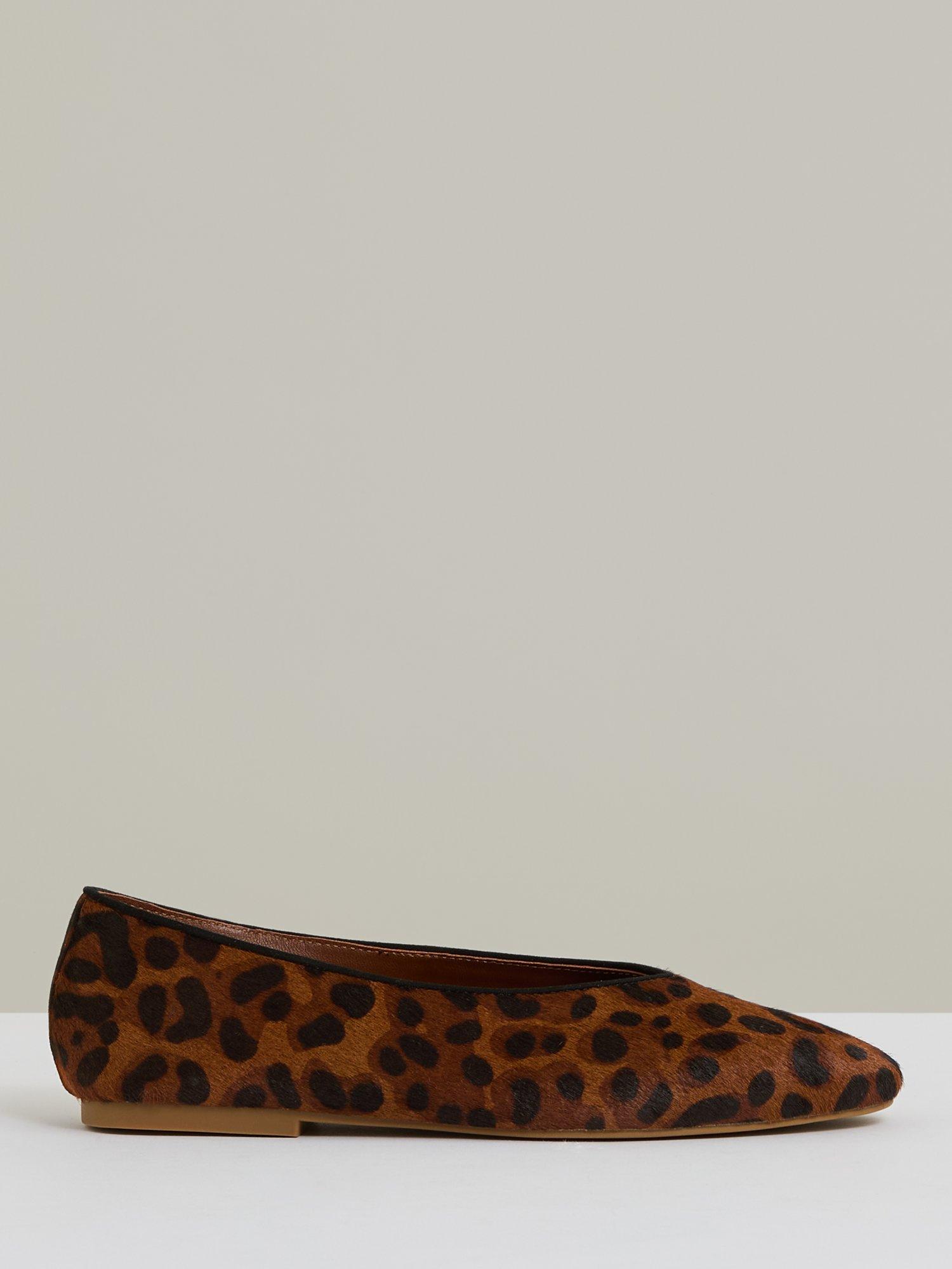 Product image 1 of 4, which shows Reiss Amelia Animal Print Rounded Point Toe Ballerina Pumps, Brown/Multi, 3