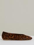 Reiss Amelia Animal Print Rounded Point Toe Ballerina Pumps, Brown/Multi