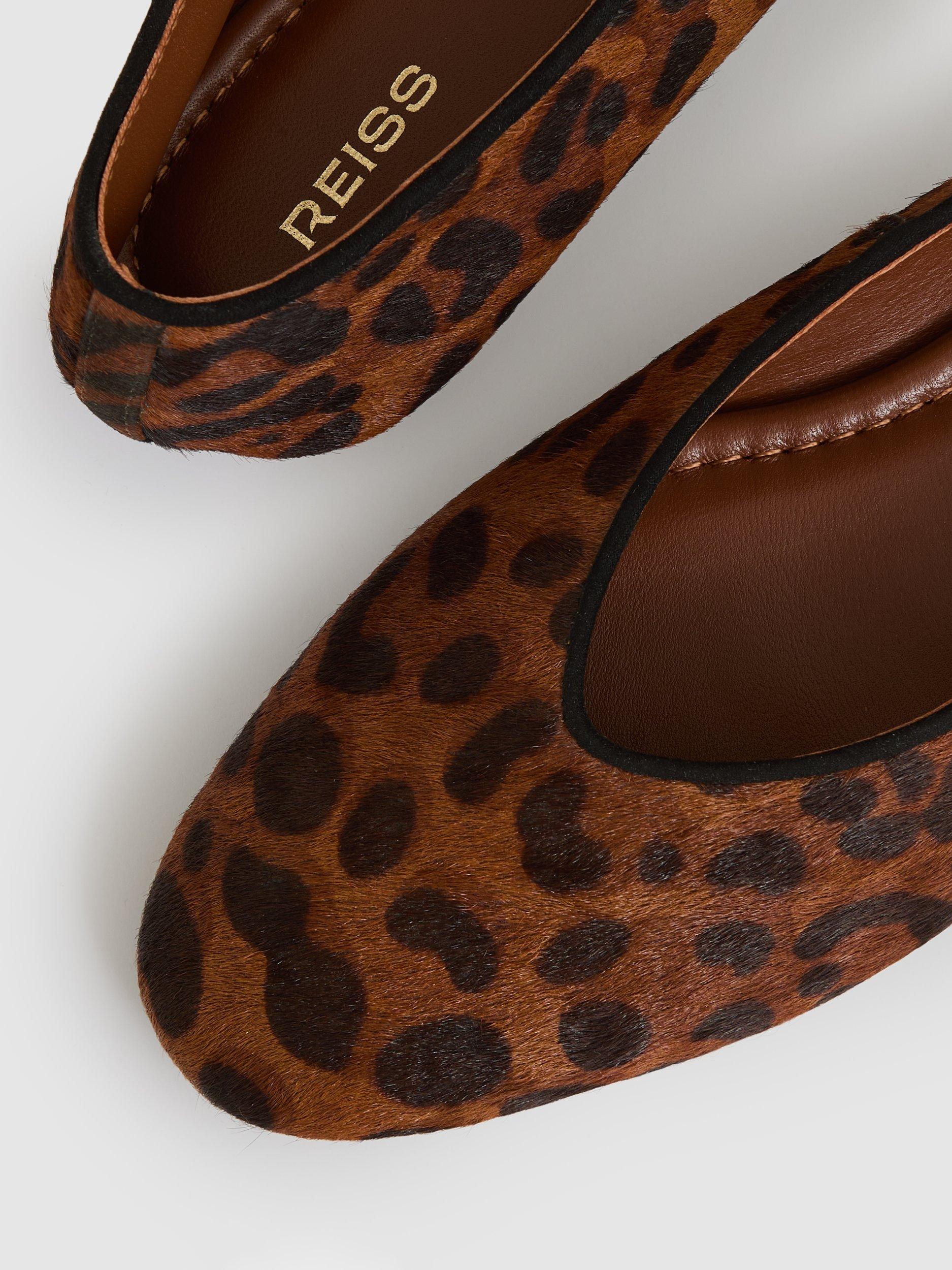Product image 2 of 4, which shows Reiss Amelia Animal Print Rounded Point Toe Ballerina Pumps, Brown/Multi, 3