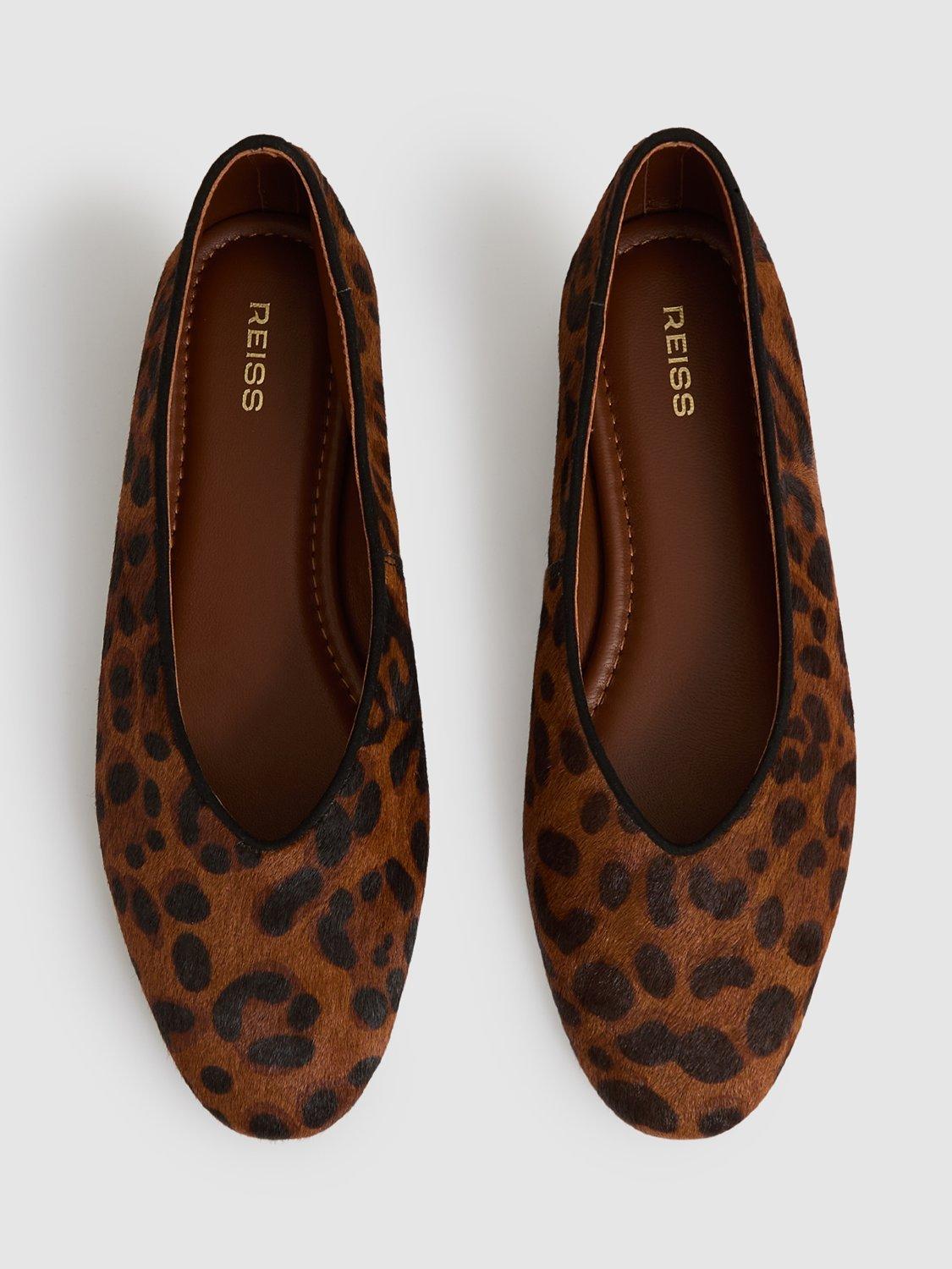 Product image 4 of 4, which shows Reiss Amelia Animal Print Rounded Point Toe Ballerina Pumps, Brown/Multi, 3
