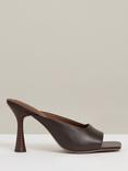 Reiss Justine Leather Heeled Mules, Chocolate