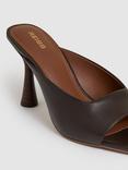 Reiss Justine Leather Heeled Mules, Chocolate