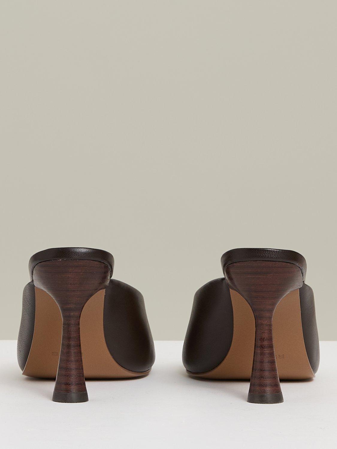 Product image 5 of 5, which shows Reiss Justine Leather Heeled Mules, Chocolate, 3