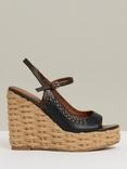 Reiss Camila Leather Whipstitch Wedge Sandals, Chocolate/Black