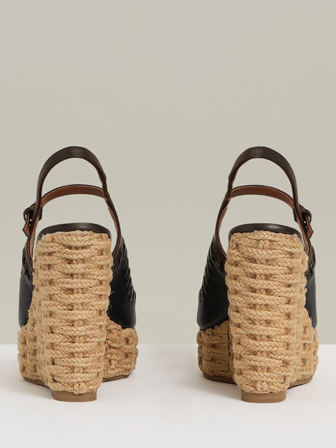 Product image 5 of 5, which shows Reiss Camila Leather Whipstitch Wedge Sandals, Chocolate/Black, 7