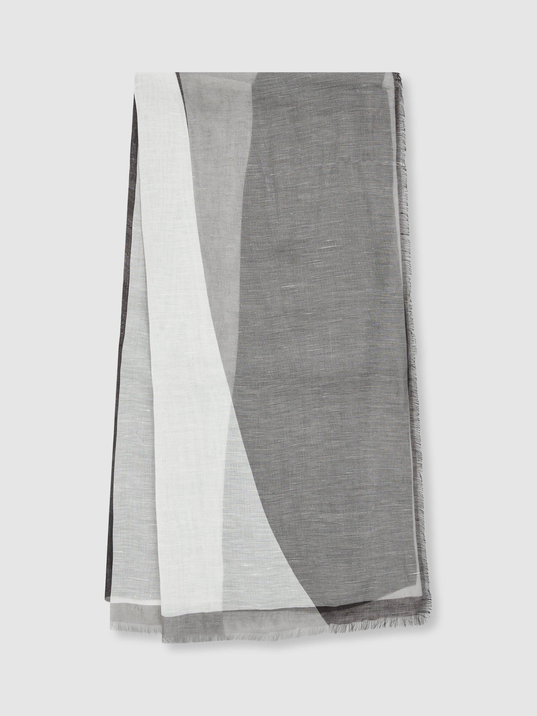 Reiss Audrey Linen Blend Scarf, Grey/White