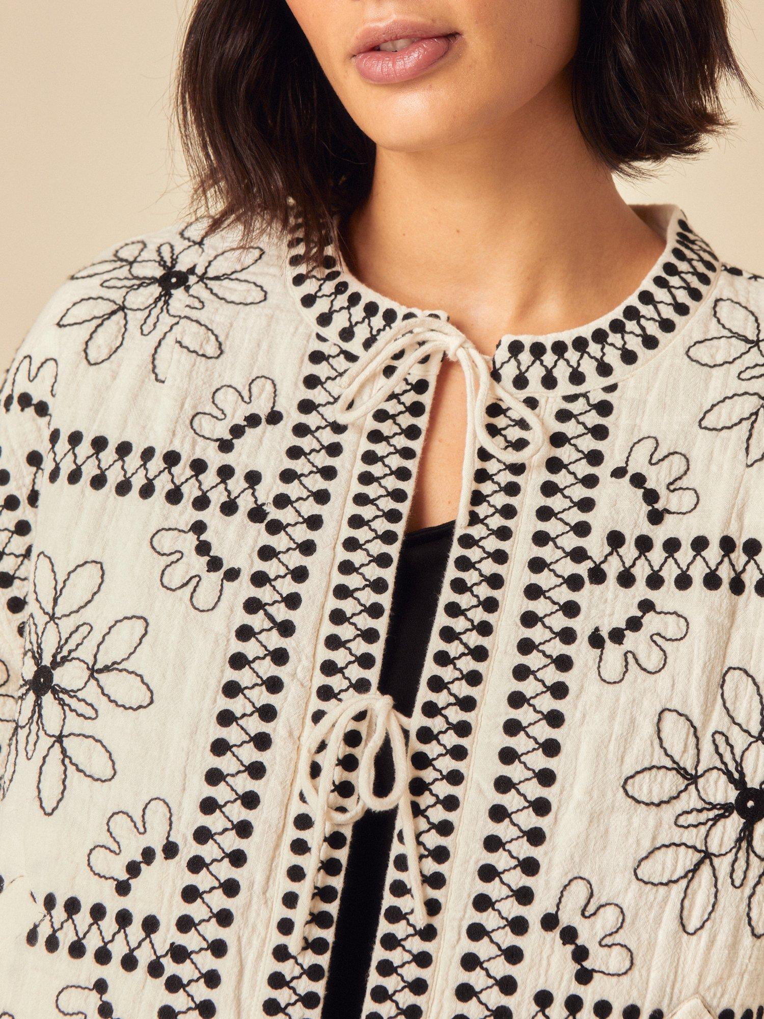 Product image 3 of 4, which shows Nobody's Child Layla Embroidered Jacket, Cream/Black, XS