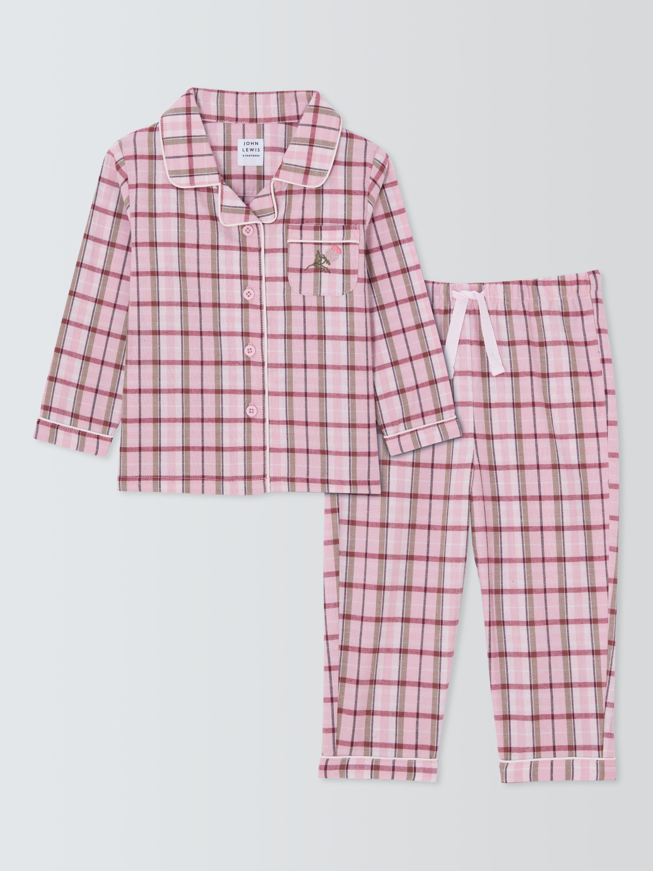 Product image 1 of 3, which shows John Lewis Baby Check Pyjamas, Pink, 3-6 months