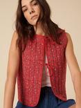 Nobody's Child Floral Linen Rich Quilted Waistcoat, Red