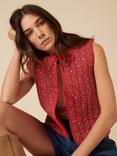 Nobody's Child Floral Linen Rich Quilted Waistcoat, Red