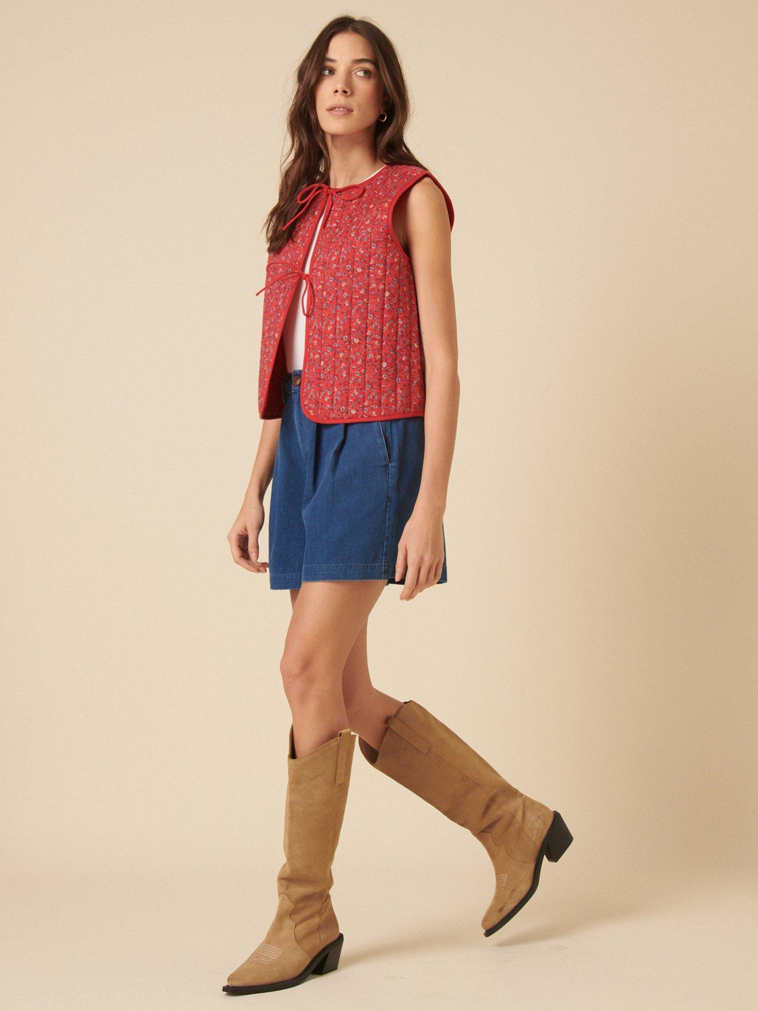 Product image 3 of 5, which shows Nobody's Child Floral Linen Rich Quilted Waistcoat, Red, XS