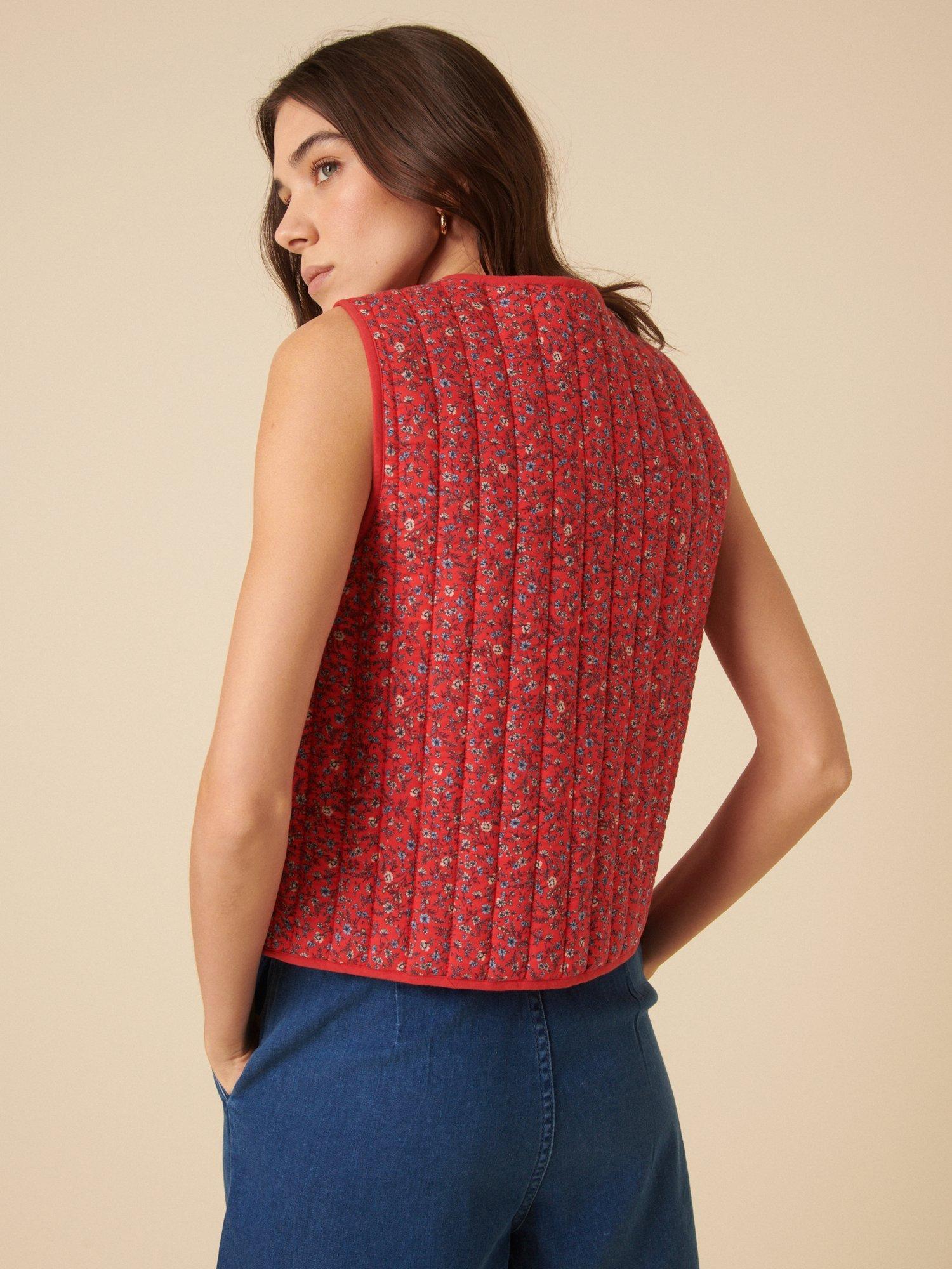 Product image 5 of 5, which shows Nobody's Child Floral Linen Rich Quilted Waistcoat, Red, XS