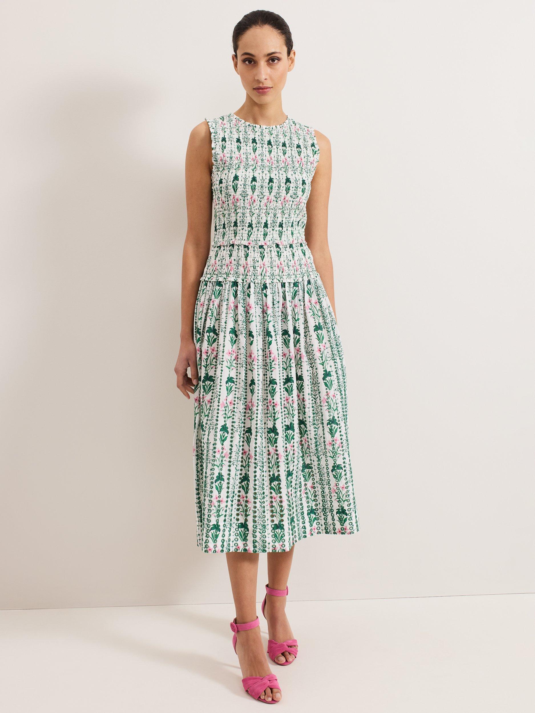 Product image 1 of 9, which shows Phase Eight Chiara Floral Dress, Ivory, 12