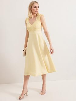 Phase Eight Hannah Pleated Bodice Linen Rich Dress, Light Yellow, Light Yellow