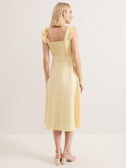 Phase Eight Hannah Pleated Bodice Linen Rich Dress, Light Yellow - view 2, Light Yellow