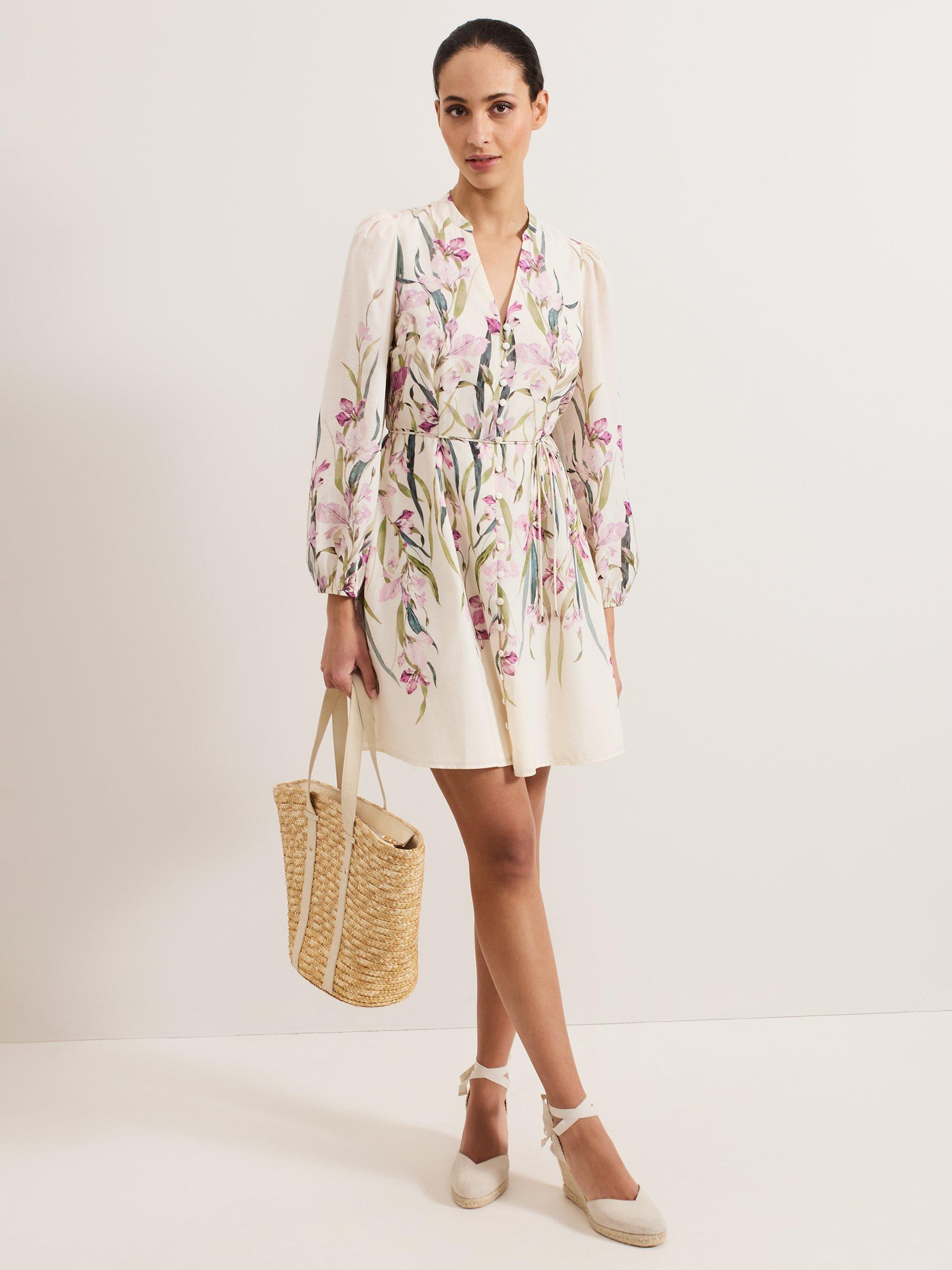 Product image 1 of 8, which shows Phase Eight Velma Floral Dress, Ivory, 10