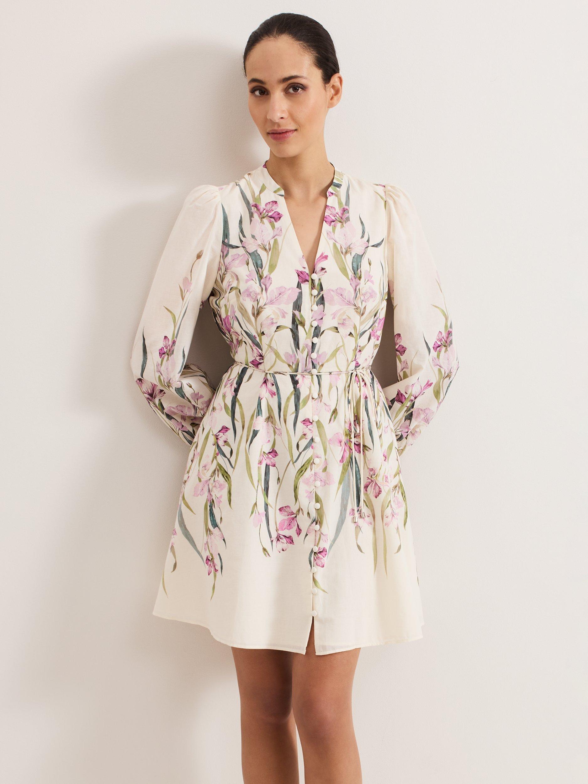 Product image 3 of 8, which shows Phase Eight Velma Floral Dress, Ivory, 10