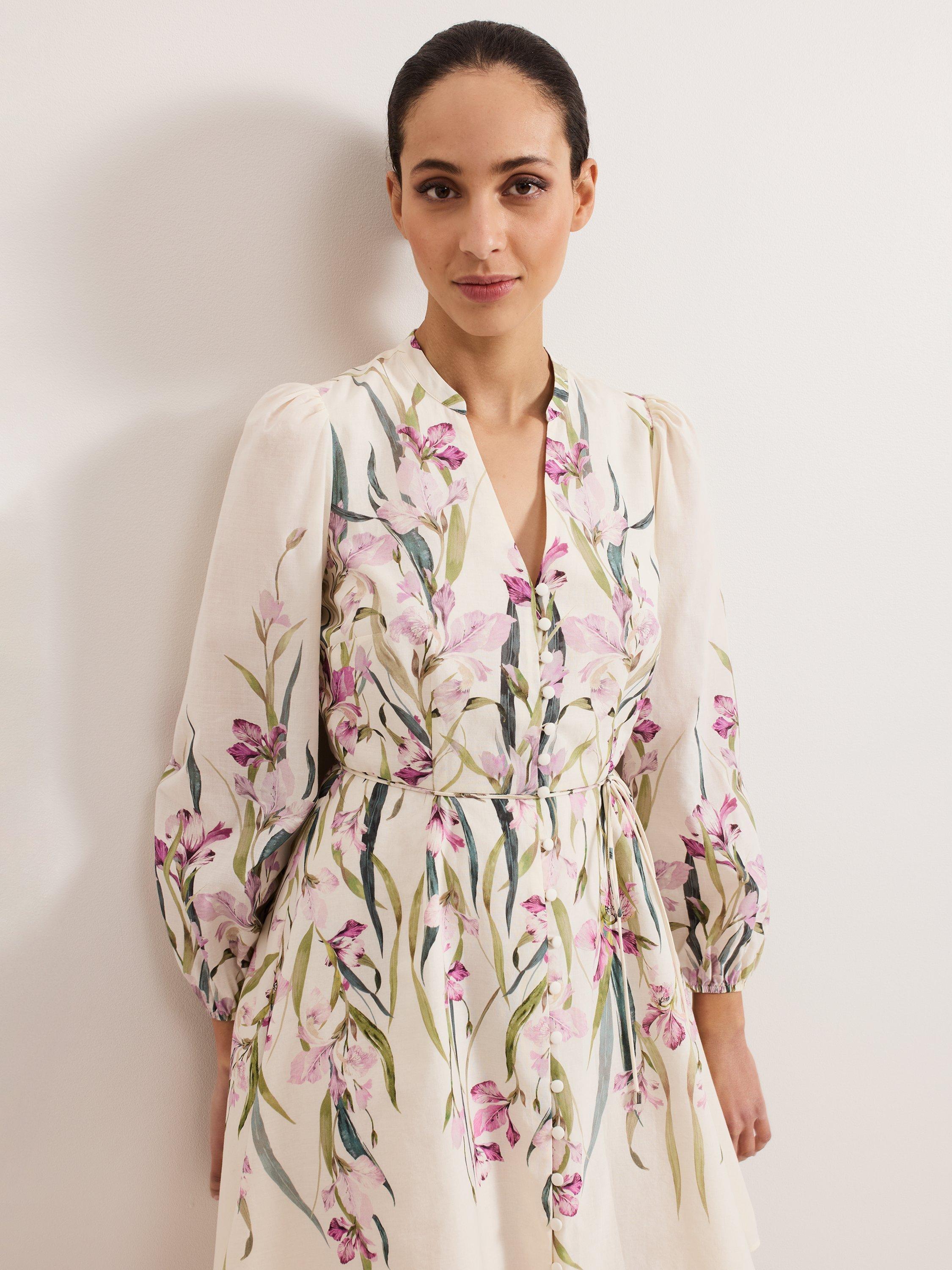 Product image 4 of 8, which shows Phase Eight Velma Floral Dress, Ivory, 10