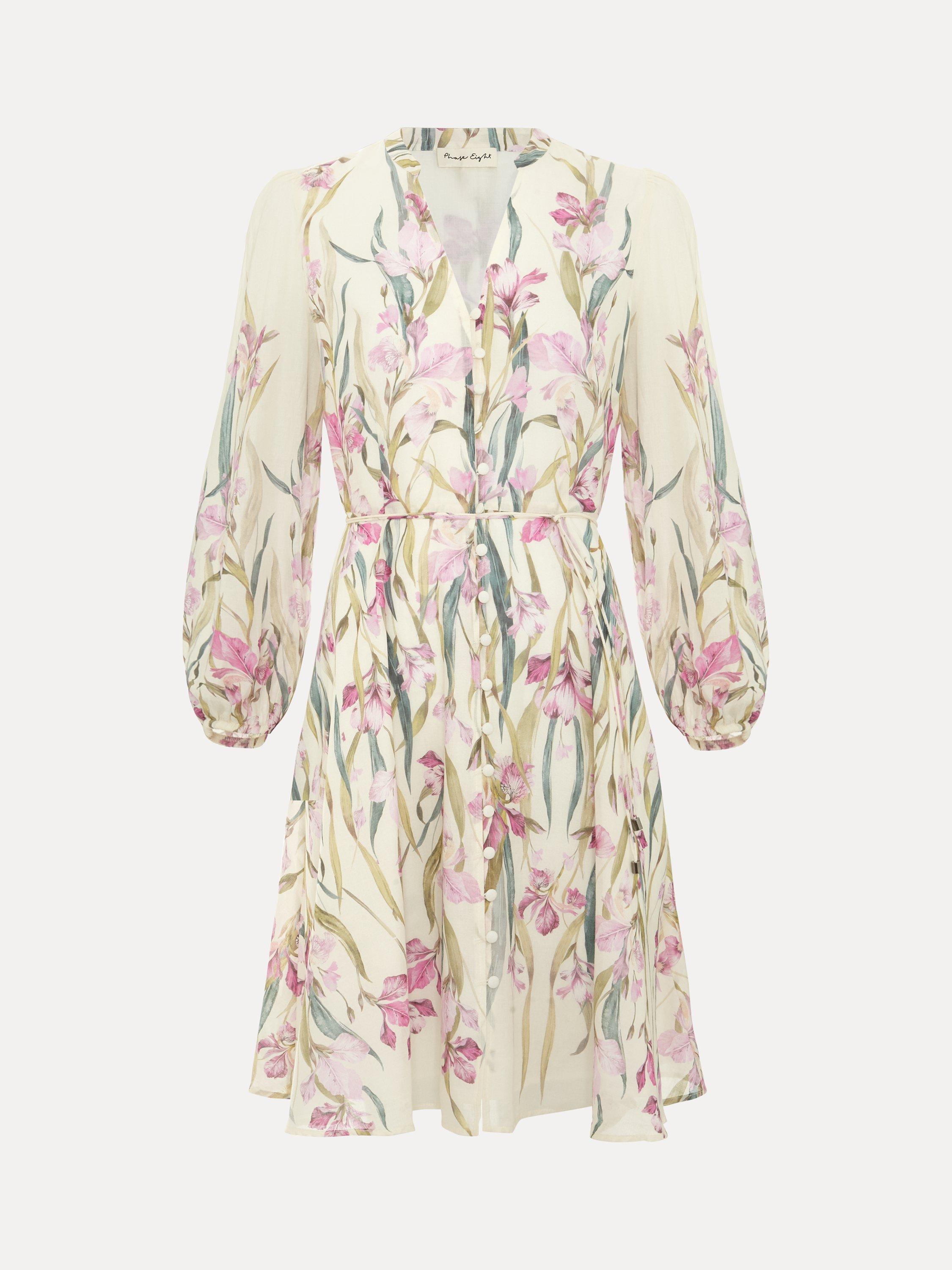 Product image 5 of 8, which shows Phase Eight Velma Floral Dress, Ivory, 10