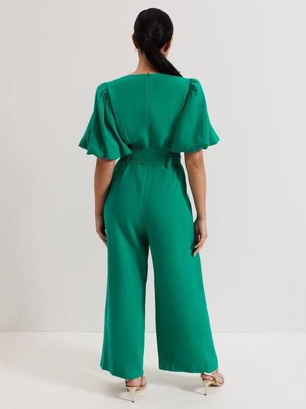 Phase Eight Petite Margot Puff Sleeve Jumpsuit, Green - view 2, Green