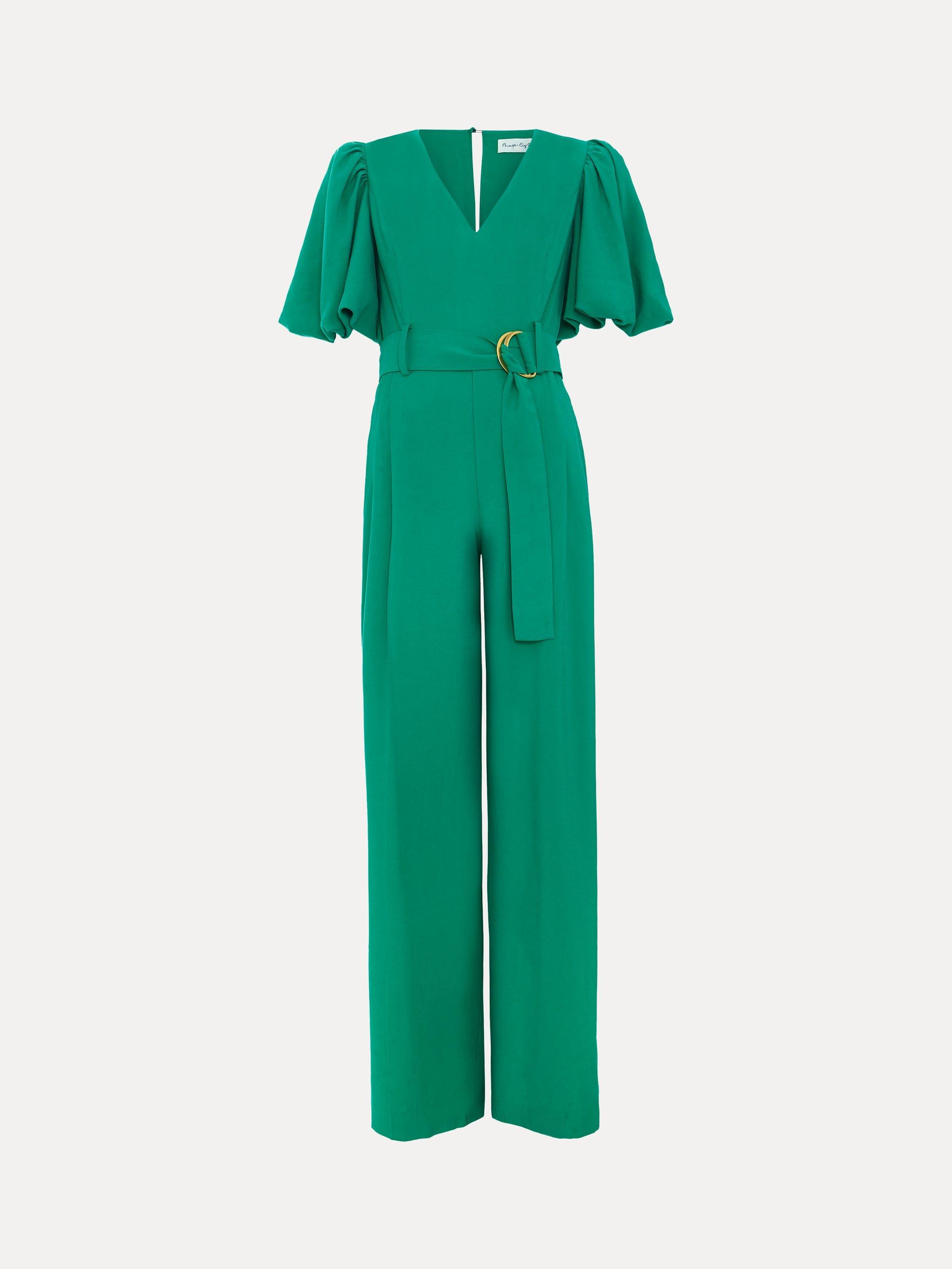 Product image 5 of 7, which shows Phase Eight Petite Margot Puff Sleeve Jumpsuit, Green, 8