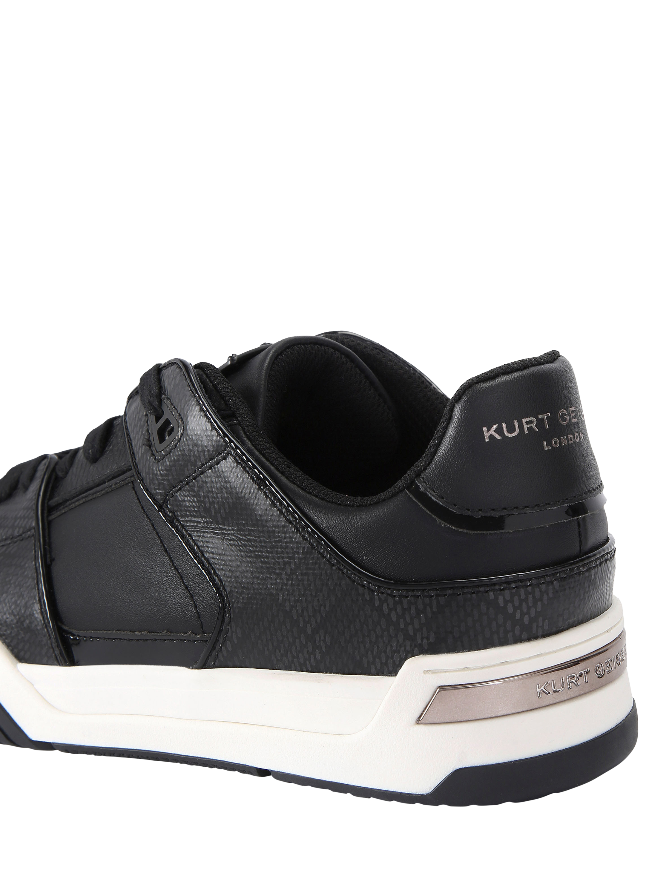 Product image 4 of 5, which shows Kurt Geiger London Regan Plaque Leather Lace Up Trainers, Black, 6