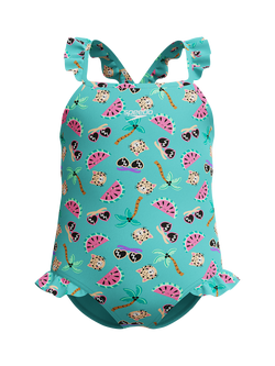 Speedo Kids' Thinstrap Cross-Back Frill Swimsuit, Arctic Glass, Arctic Glass