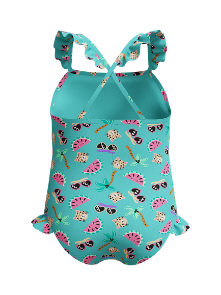 Speedo Kids' Thinstrap Cross-Back Frill Swimsuit, Arctic Glass - view 2, Arctic Glass