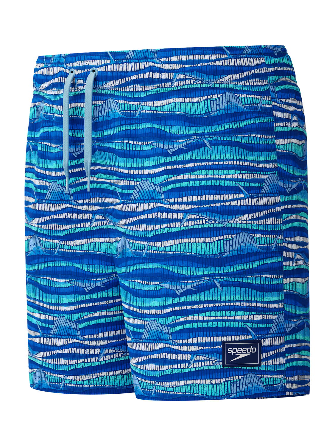 Product image 3 of 5, which shows Speedo Kids' 13” Printed Drawstring Watershorts, Lagoon Blue, XS