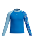 Speedo Kids' UPF40+ Long Sleeve Printed Swim Top, Lagoon Blue