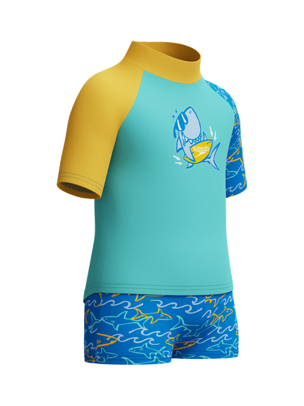 Speedo Kids' Short Sleeve Rash Top Set, Arctic Glass, Arctic Glass