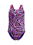 Speedo Kids' Leaderback Abstract Print Swimsuit, Flare Pink