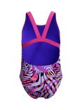 Speedo Kids' Leaderback Abstract Print Swimsuit, Flare Pink