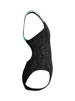 Speedo Kids' Powerback Abstract Print Swimsuit, Alfalfa Green - view 2, Alfalfa Green