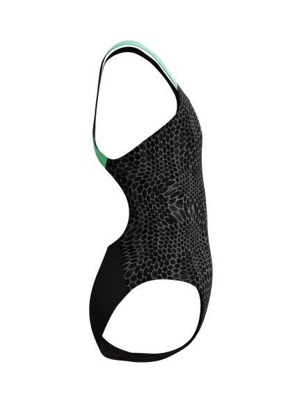 Speedo Kids' Powerback Abstract Print Swimsuit, Alfalfa Green - view 2, Alfalfa Green
