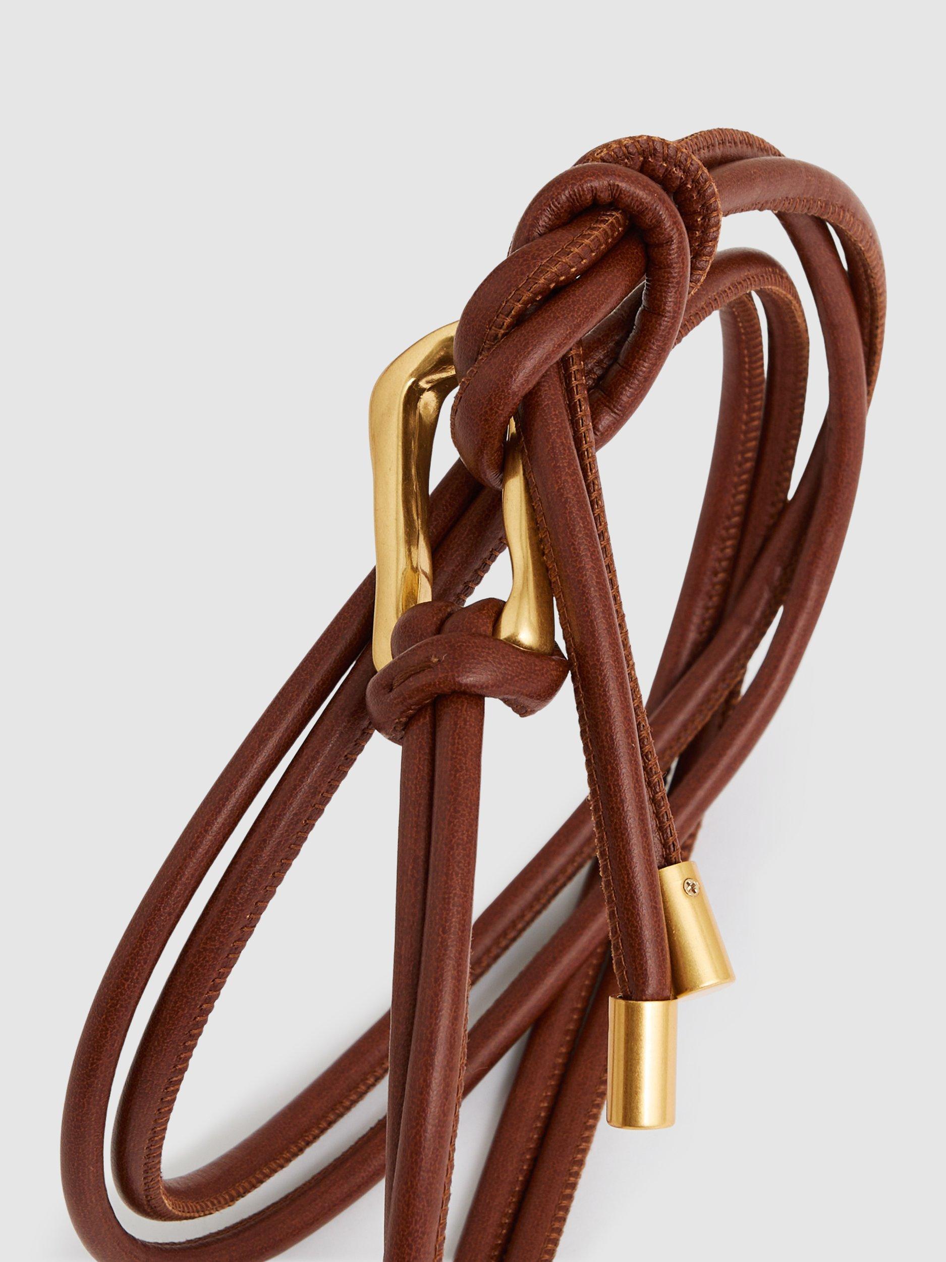 Product image 4 of 4, which shows Reiss Tara Skinny Belt, Tan, S-M
