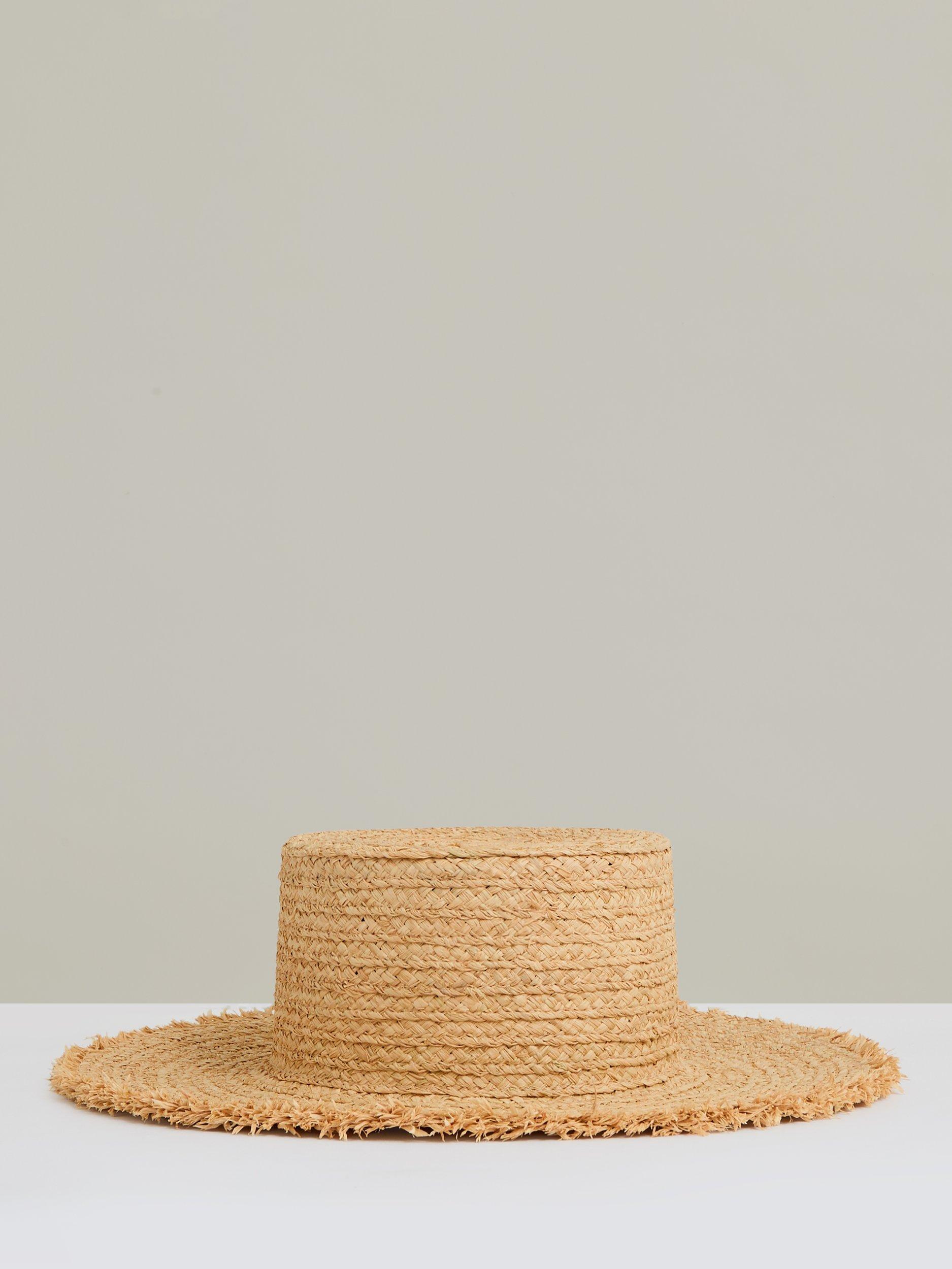 Product image 1 of 4, which shows Reiss Straw Boater Hat, Natural, S|M
