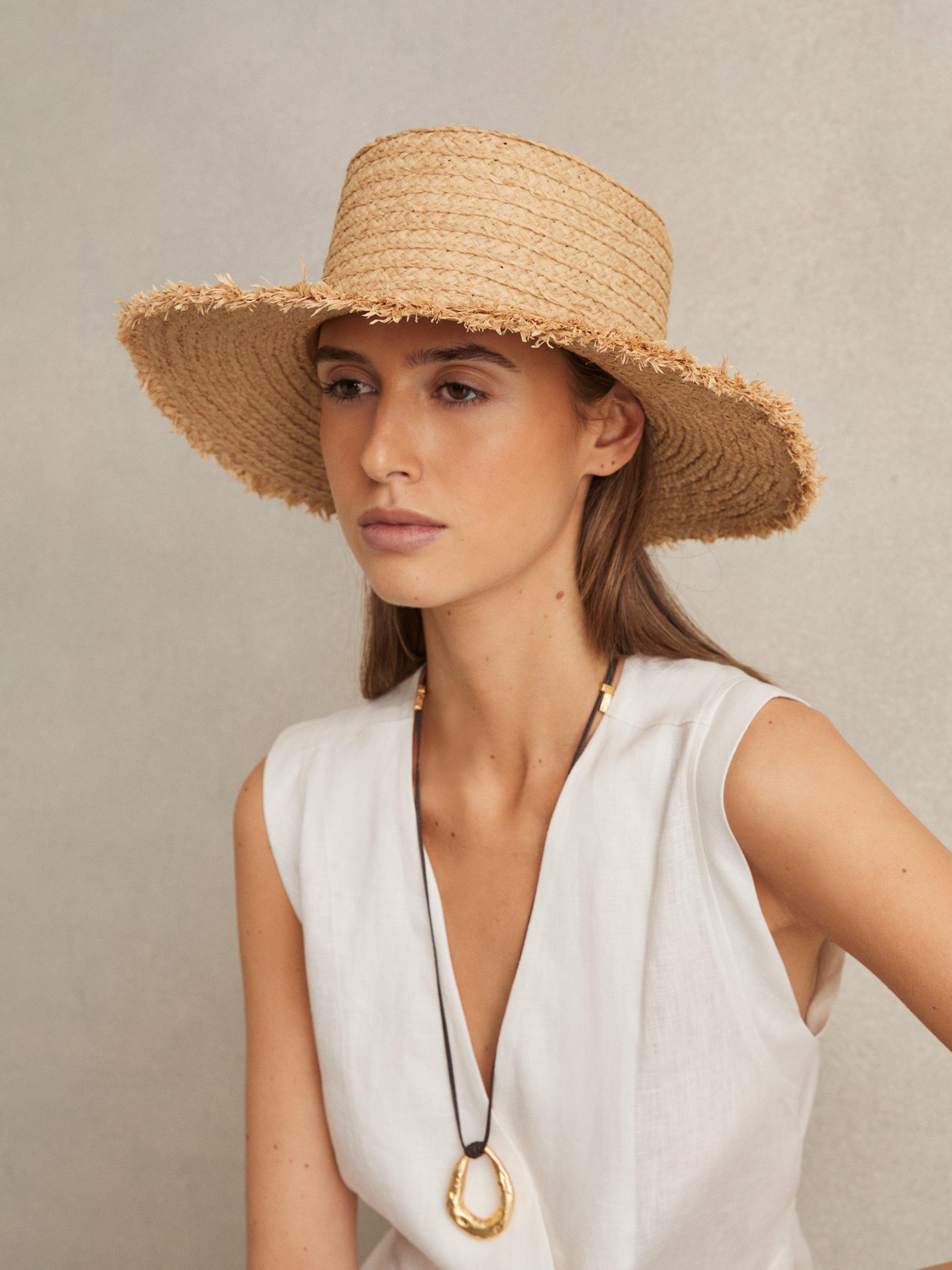 Product image 2 of 4, which shows Reiss Straw Boater Hat, Natural, S|M
