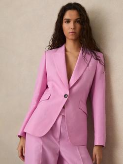 Reiss Raine Linen Blend Single Breasted Blazer, Pink