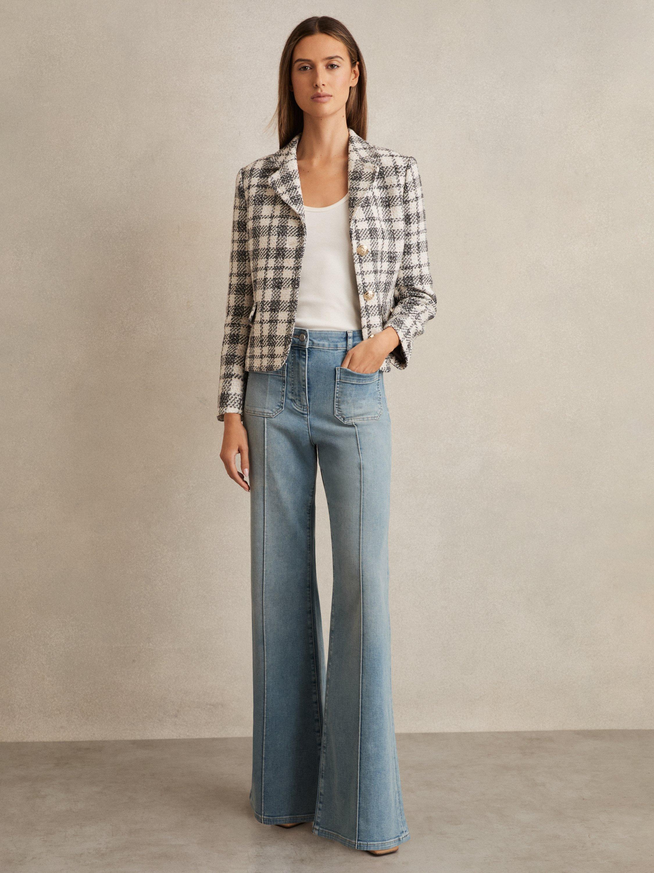 Product image 1 of 5, which shows Reiss Carly Check Jacket, Grey/White, 8