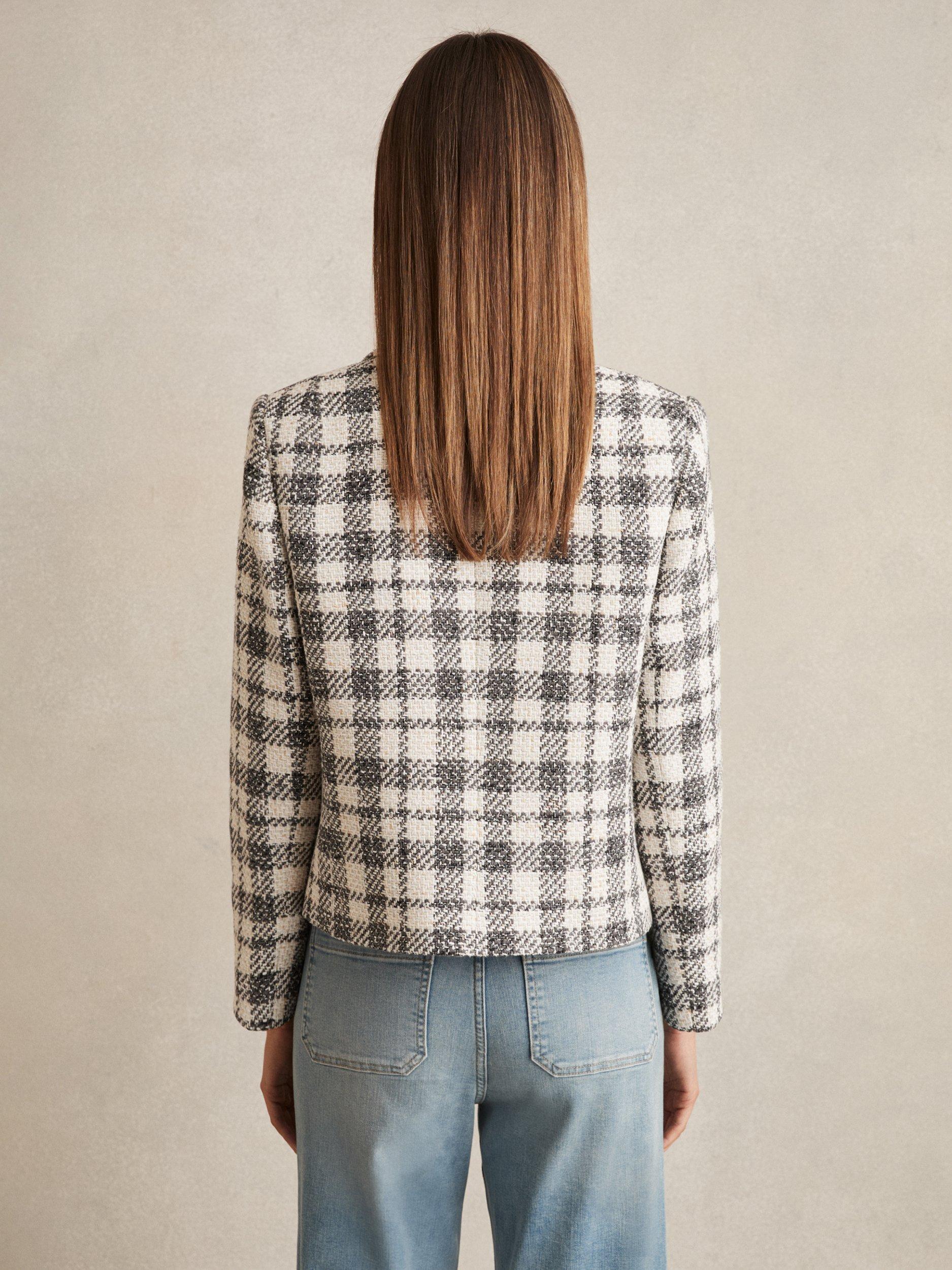 Product image 2 of 5, which shows Reiss Carly Check Jacket, Grey/White, 8