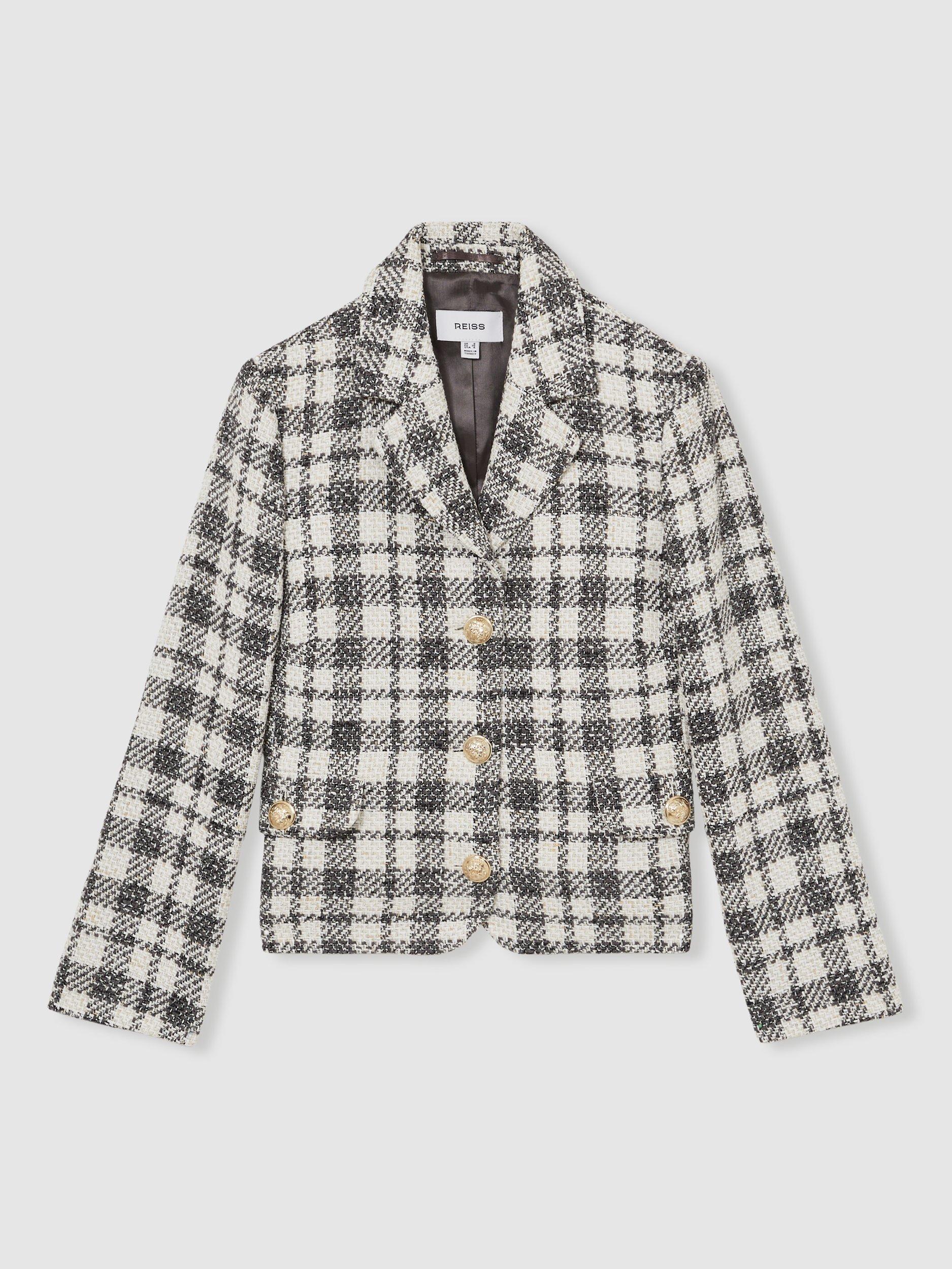 Product image 3 of 5, which shows Reiss Carly Check Jacket, Grey/White, 8