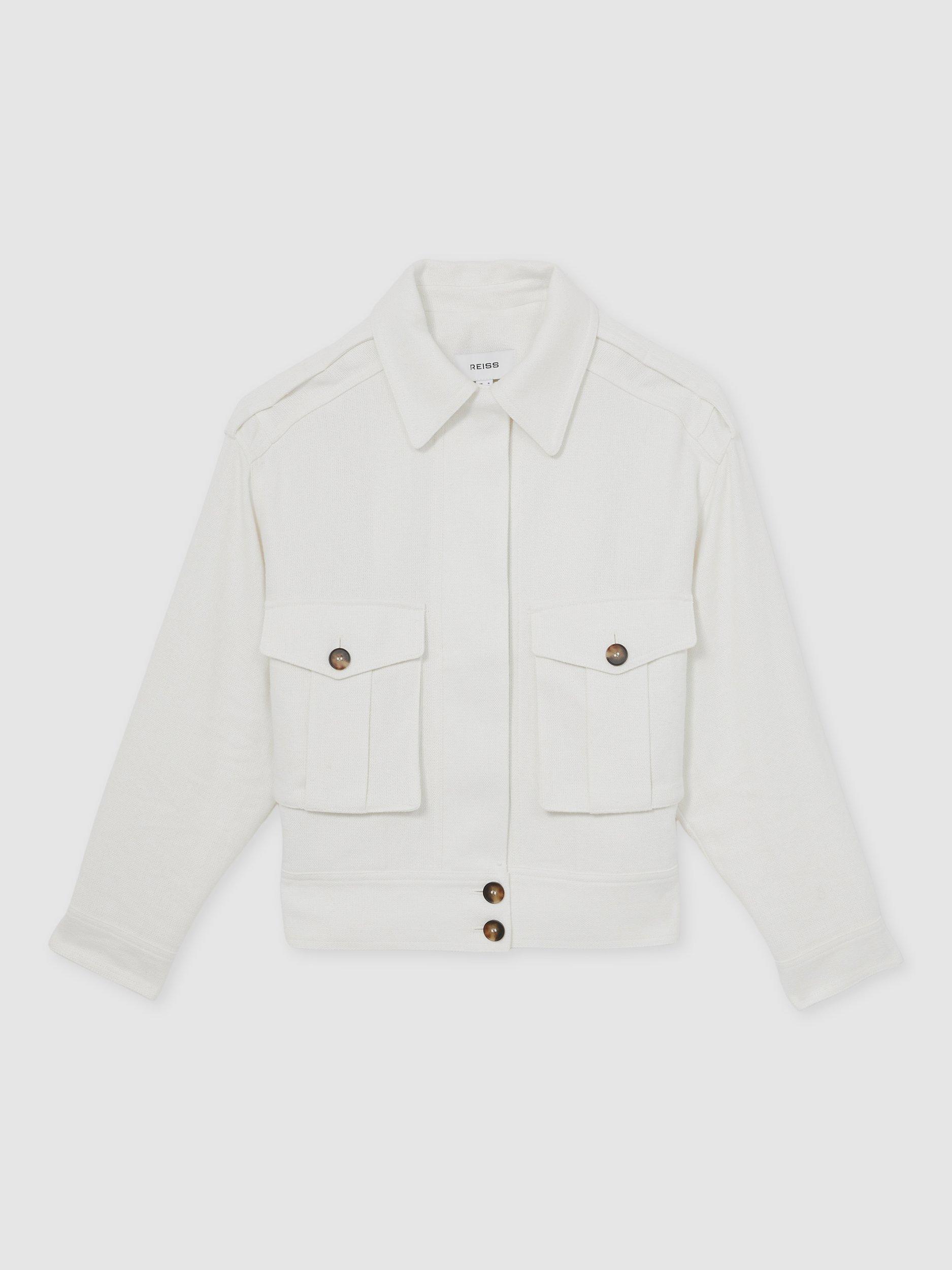 【海外限定】REISSジャケット☆Isla Linen Blend Shacket, White Reiss Isla Linen Blend Shacket, White