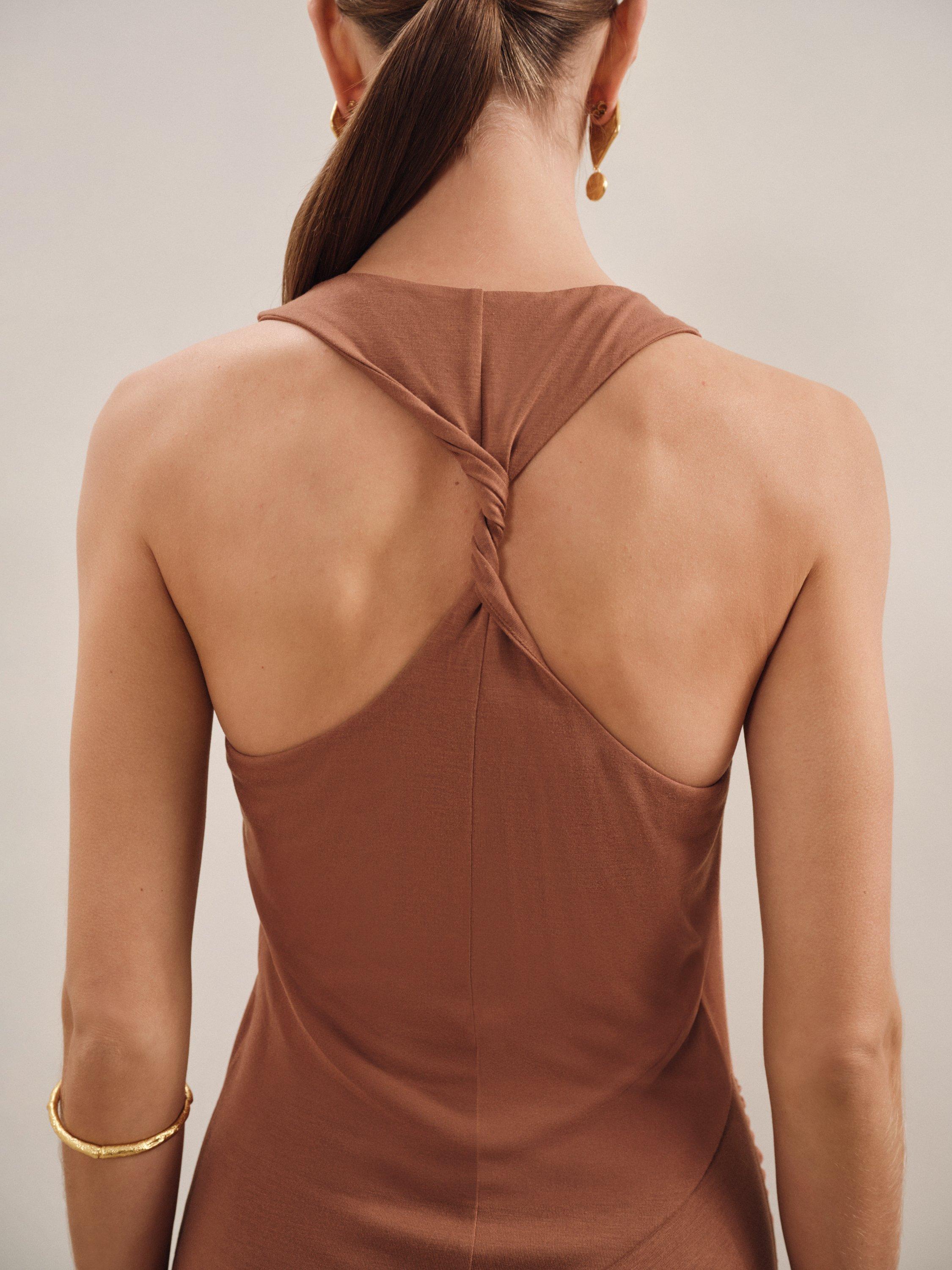 Product image 5 of 5, which shows Reiss Aaliyah Twist Back Dress, Brown, 6