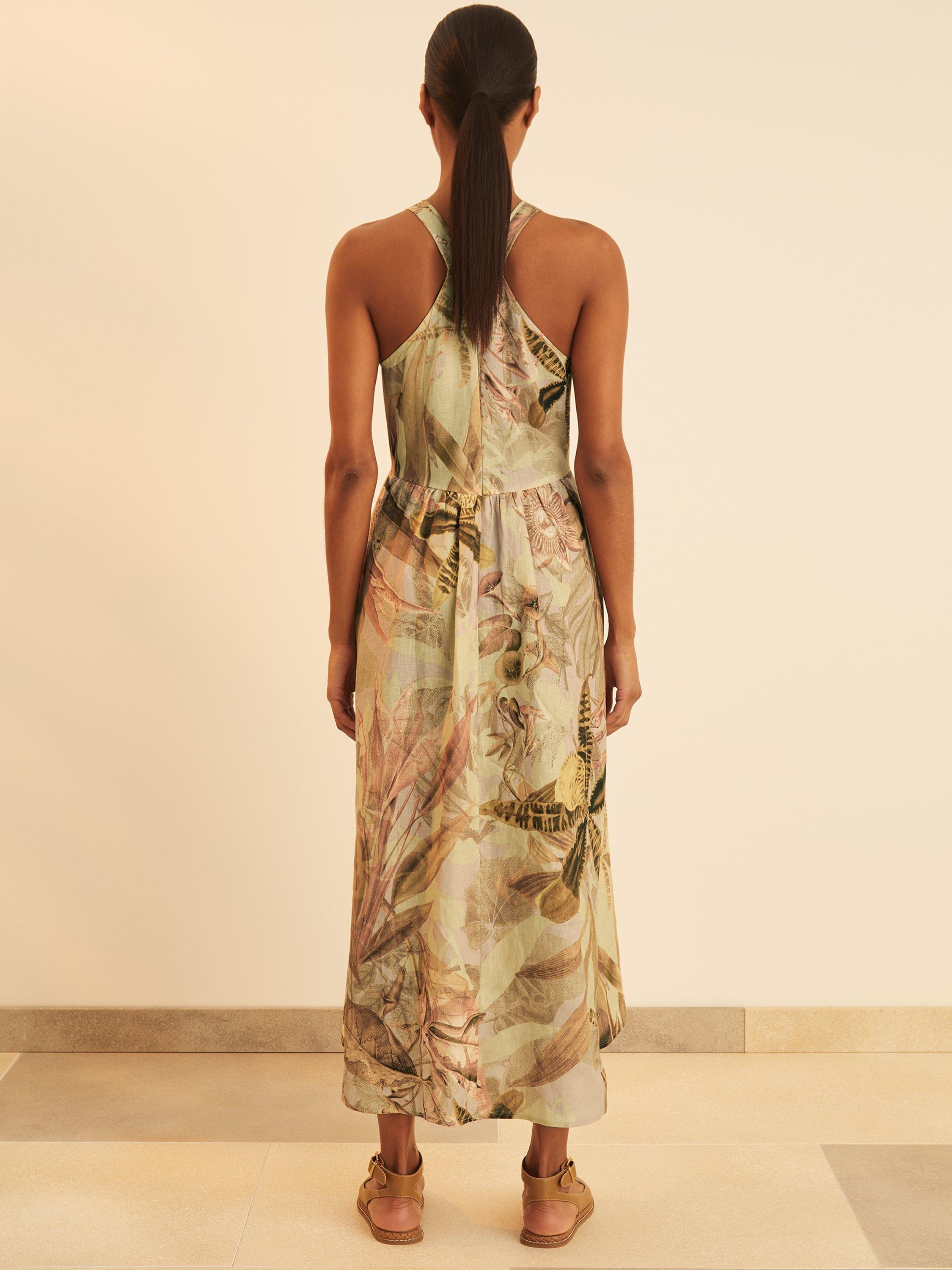 Product image 2 of 5, which shows Reiss New York Botanical Gardens Anna Linen A-Line Midi Dress, Natural/Multi, 6