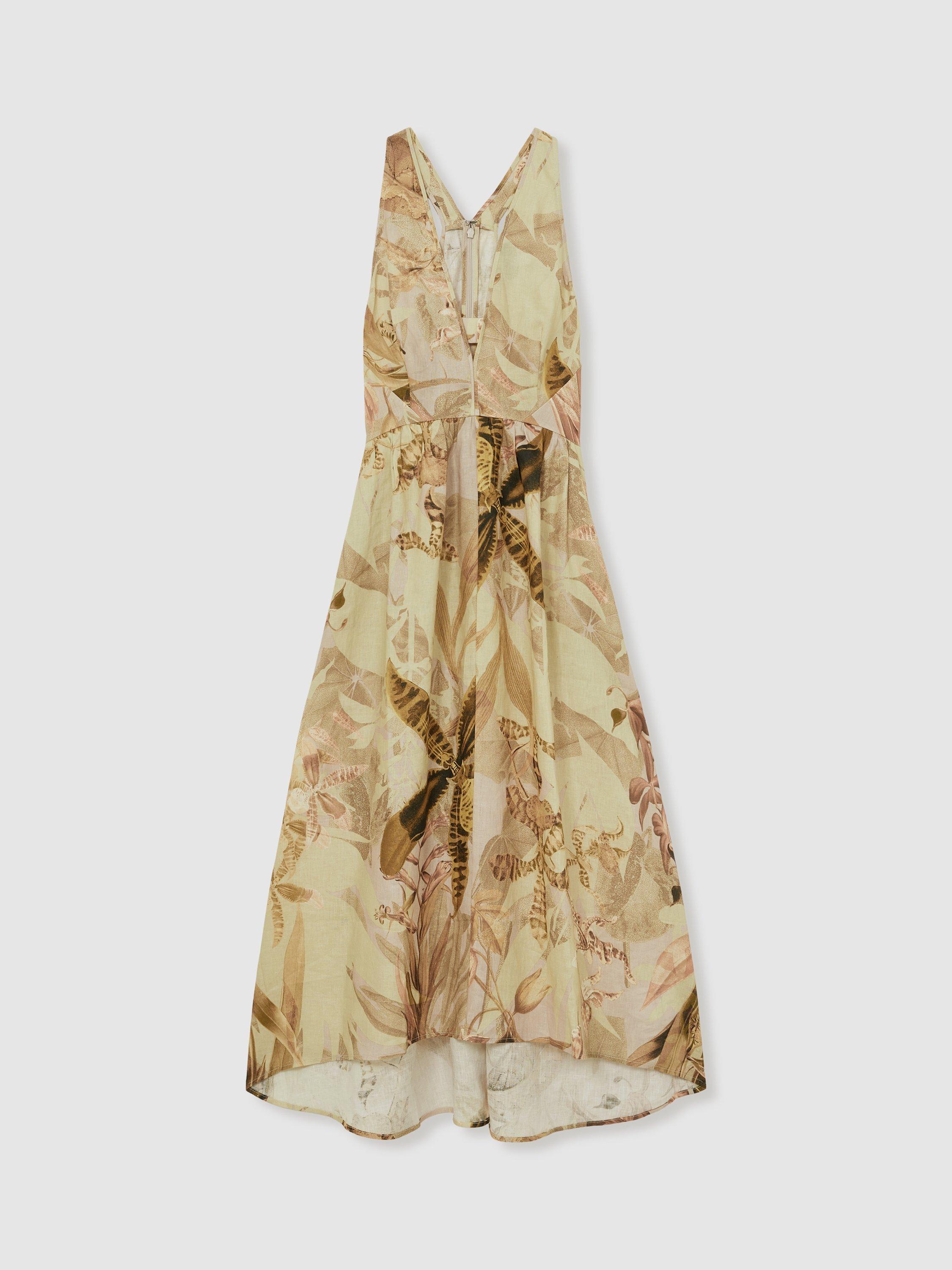 Product image 3 of 5, which shows Reiss New York Botanical Gardens Anna Linen A-Line Midi Dress, Natural/Multi, 6
