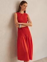 【海外限定】REISSドレス☆Annabel Drop Waist Sleeveless Dress Reiss Petite Annabel Shirred Detail Midi Dress, Red