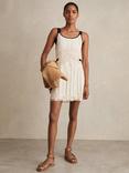 Reiss Charlotte Embroidered Mini Dress, Cream