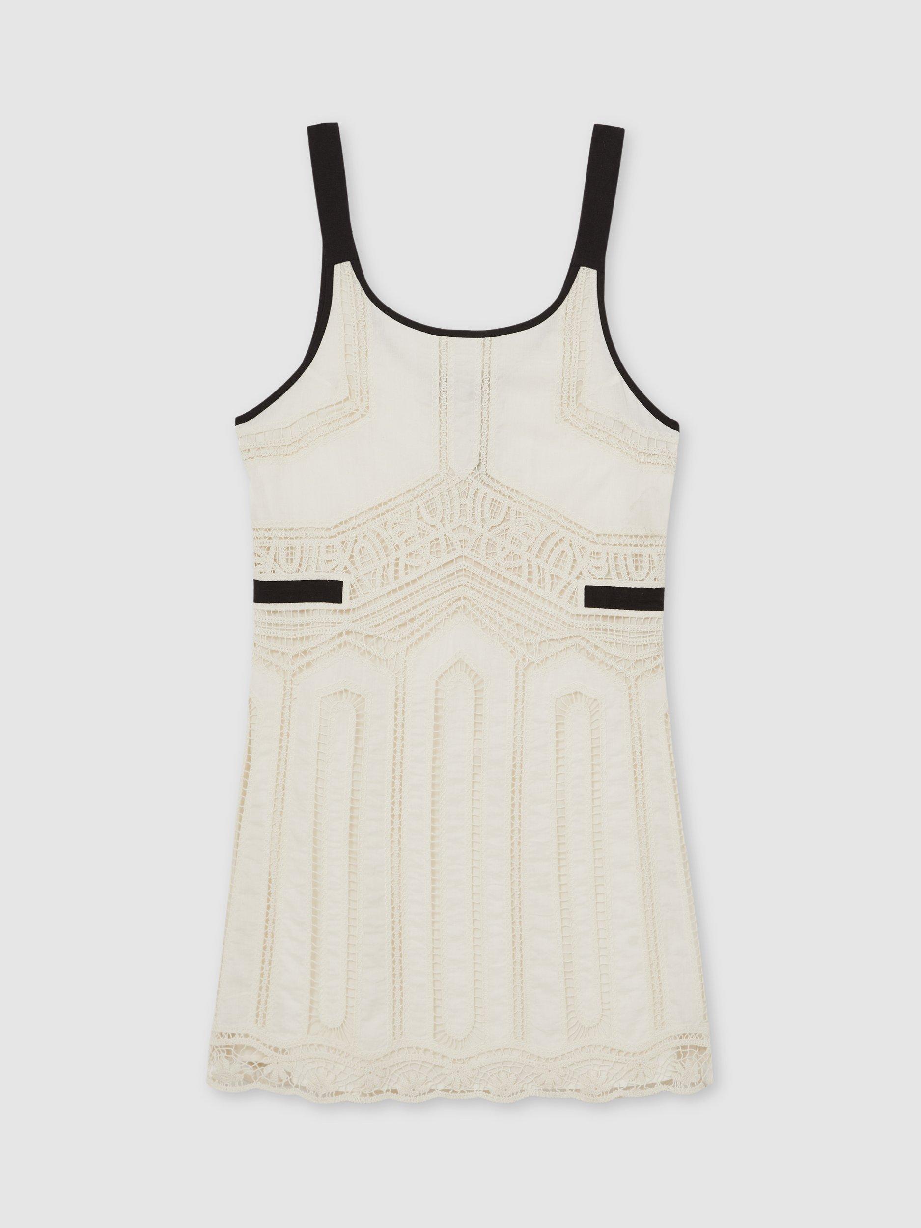 Product image 3 of 5, which shows Reiss Charlotte Embroidered Mini Dress, Cream, 8