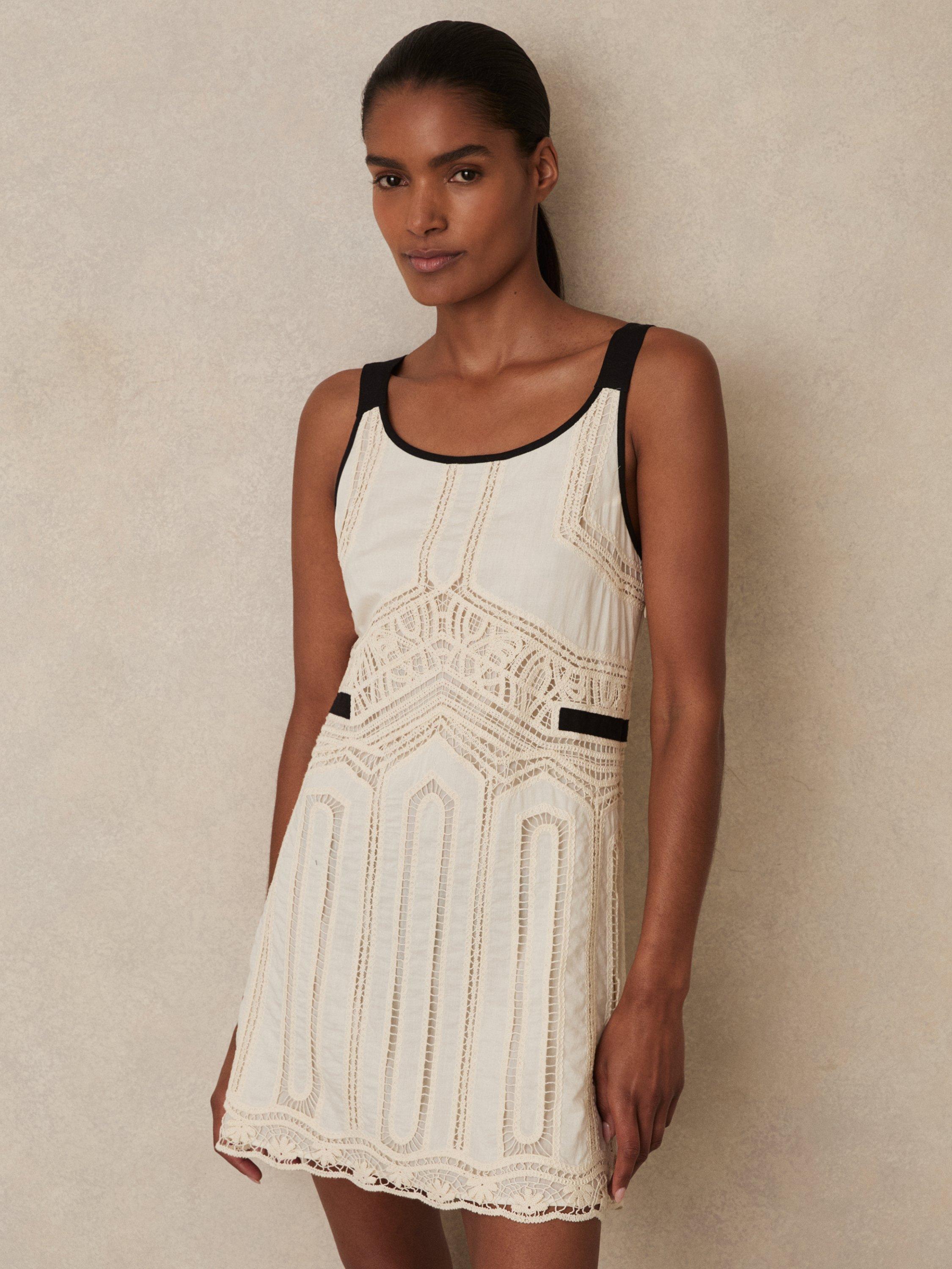 Product image 4 of 5, which shows Reiss Charlotte Embroidered Mini Dress, Cream, 8